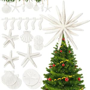 Coastal Christmas Tree Decor with 20 Pcs Resin Starfish Ornaments Christmas Coastal Topper Wedding Bathroom Decor Seashell Sand Dollars Beach for Xmas Holidays Beach(Stylish)