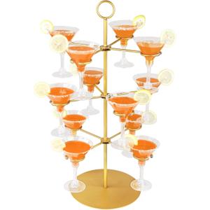 QPIX DIGITAL Champagne Tower,Metal Cocktail Tree Stand 3 Tier - 12 Holders For Champagne, Cocktails, Martini, Margarita Cups at Weddings,Bridal Parties & Events,Cocktail Glass Gold Holder