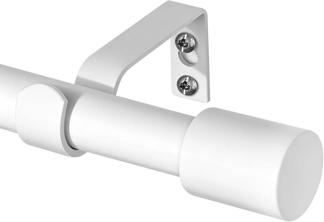 TONIAL White Curtain Rods 32 to 58 Inch(2.6-4.8ft), Adjustable Splicing Window Curtains rod, 3/4 Drapery Rods for Windows 20 to 53 Inch(1.7-4.4ft), Decorative Single Rod with Modern Cap Finial