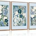 Aurlan Vintage Blue Birds and Botanical Framed Wall Art(16"x24"), 3PCS Classic Chinoiserie Audubon Bird Canvas Artwork, Large Abstract Watercolor Flowers Floral Home Decor for Bedroom Living Room