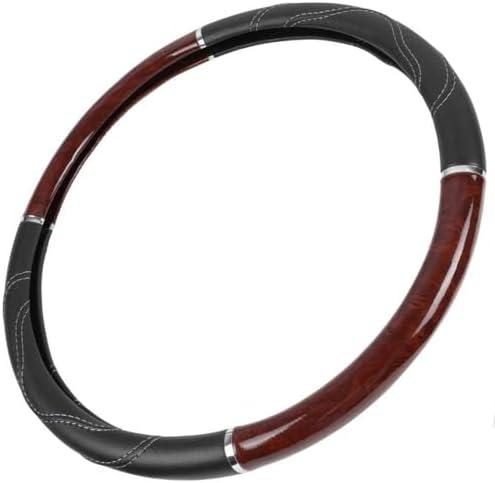 BDK Black/Dark Wood Grain Soft Leather Grip Big Rig Steering Wheel Cover for Trucks 18" Inch Large (Cherry Wood)