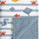 Baby Minky Blanket for Boys Girl, Super Soft Newborn Nursery Blanket with Double Layer Dotted Backing, 30x40 Cozy Printed Bed Throw Blanket, Undersea World (Blue Ocean)