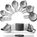 Stainless Steel Measuring Cups & Spoons Set, EWFEN Kitchen Tools Nesting Measuring Cups and Spoons, Fits in Spice Jars for Baking & Cooking, BPA Free, Set of 15 with Leveler, Black