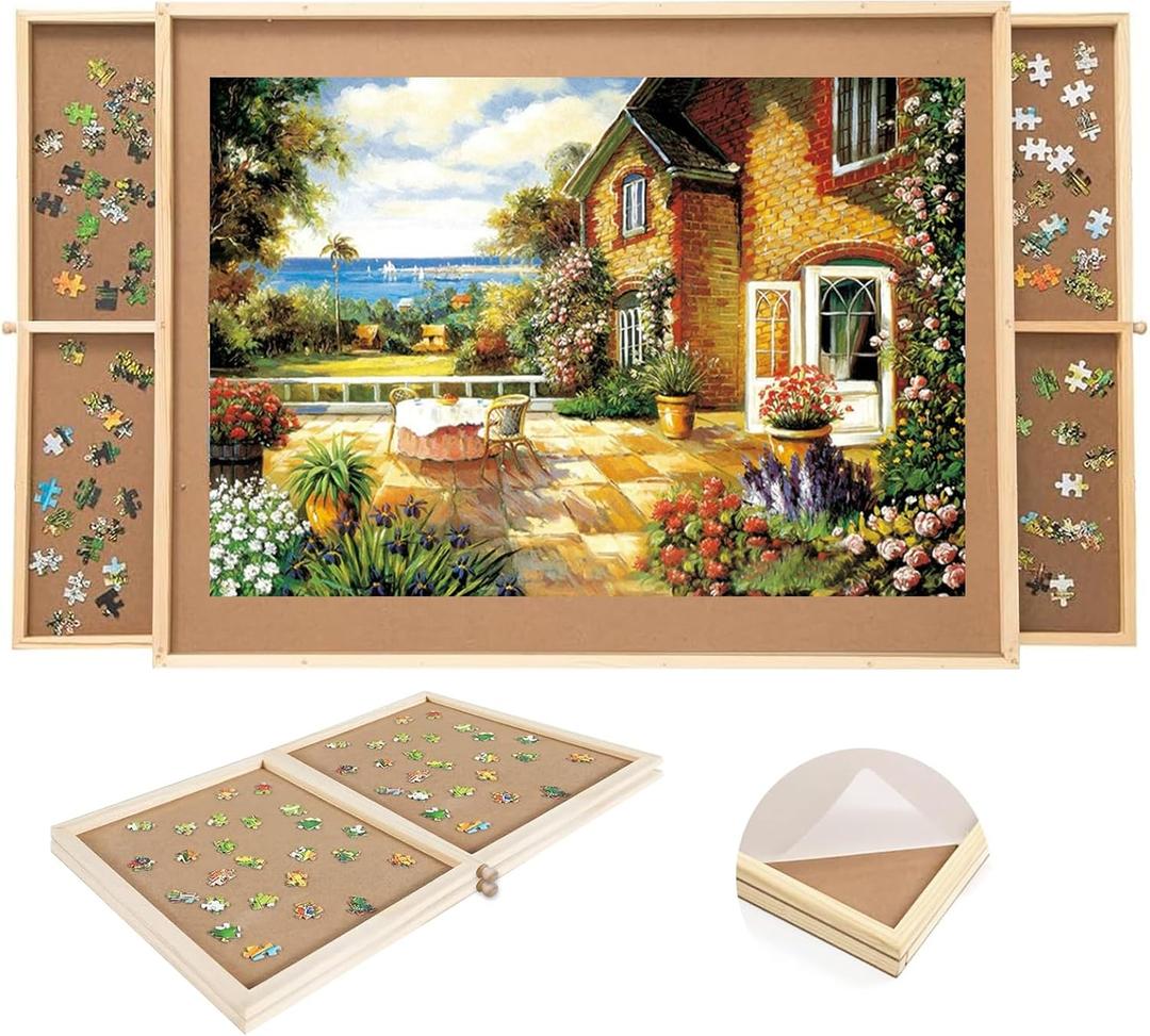 Small Puzzle Board with Large Drawers & Cover Mat Portable 19.3" x 24.8" Jigsaw Table for Organized Puzzling Ideal for Small Puzzles(300-500Pcs), 14 inches x 28 inches