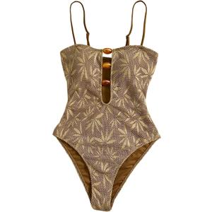 WDIRARA Women's One Piece Cutout Swimsuit High Cut Bathing Suit Spaghetti Strap Vacation Swimwear (Brown, XS)