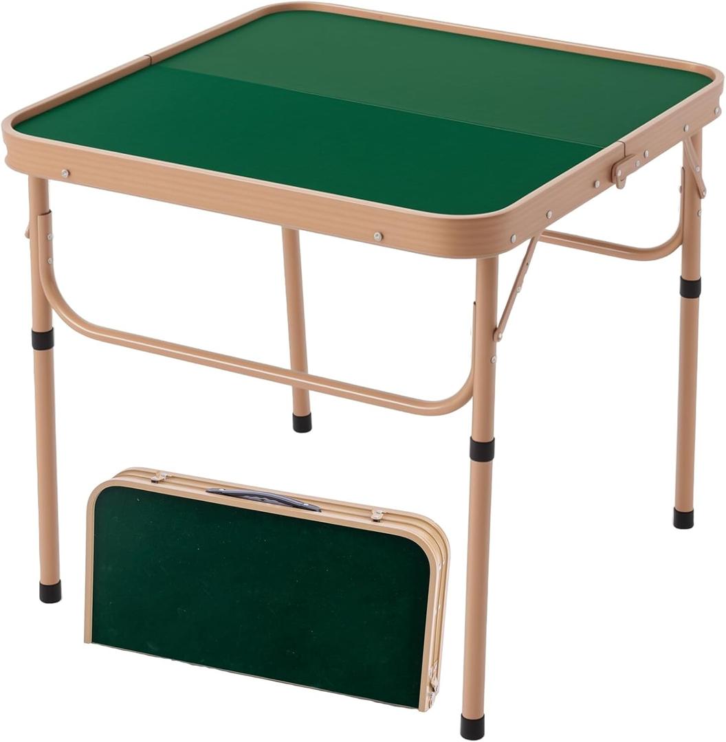 Multipurpose 28 Inch Folding Game Table  Portable 4-Player Aluminum Card Table for Mini Mahjong, Poker, Dominoes & Outdoor Dining | Adjustable Height, Lightweight & Compact Design (Green table)