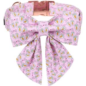 Maca Bates Rabbit Foot Dog Collar with Sailor Bow Tie for Large Girl Boy Dogs, Pink Bunny Pattern,Adjustable Durable Soft Breakaway Collars Easter Day Gift for Male Female Puppy