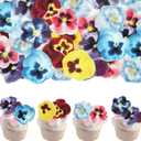 60 PCS Edible Flowers Cupcake Toppers Edible Spring Bridal Engagement Pansies Cake Decorations Wafer Paper Flowers Cupcake Picks for Baby Shower Kids Birthday Party Cake Food Decorations Supplies (Design 3)