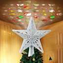 Christmas Tree Topper Lighted with 6 Patterns Projector, Christmas Star Tree Topper Built-in 3D Glitter LED Rotating Lights, Hollowed Christmas Tree Ornament for Xmas Party Holiday Decoration(Silver)