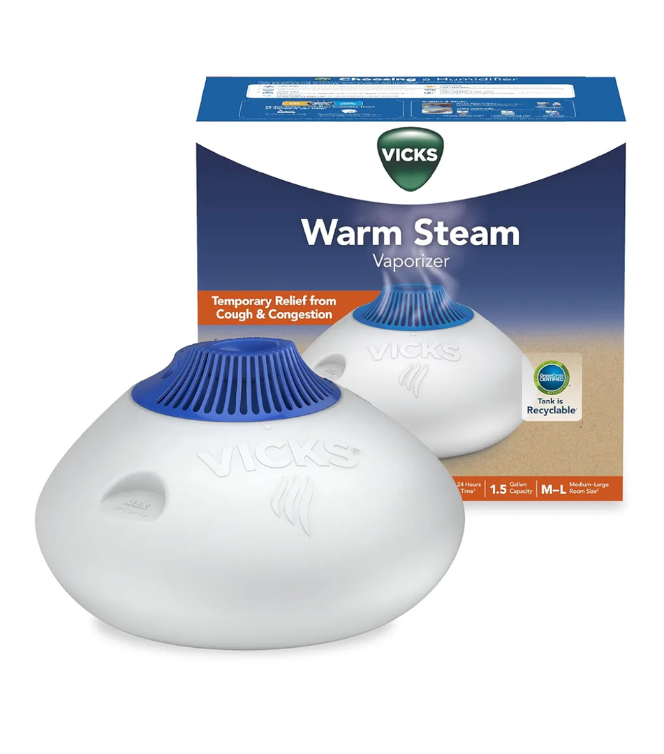 Vicks Warm Steam Vaporizer, Small to Medium Rooms, 1.5 Gallon Tank – Warm Mist Humidifier for Baby and Kids Rooms with Night Light, Works with Vicks VapoPads and VapoSteam