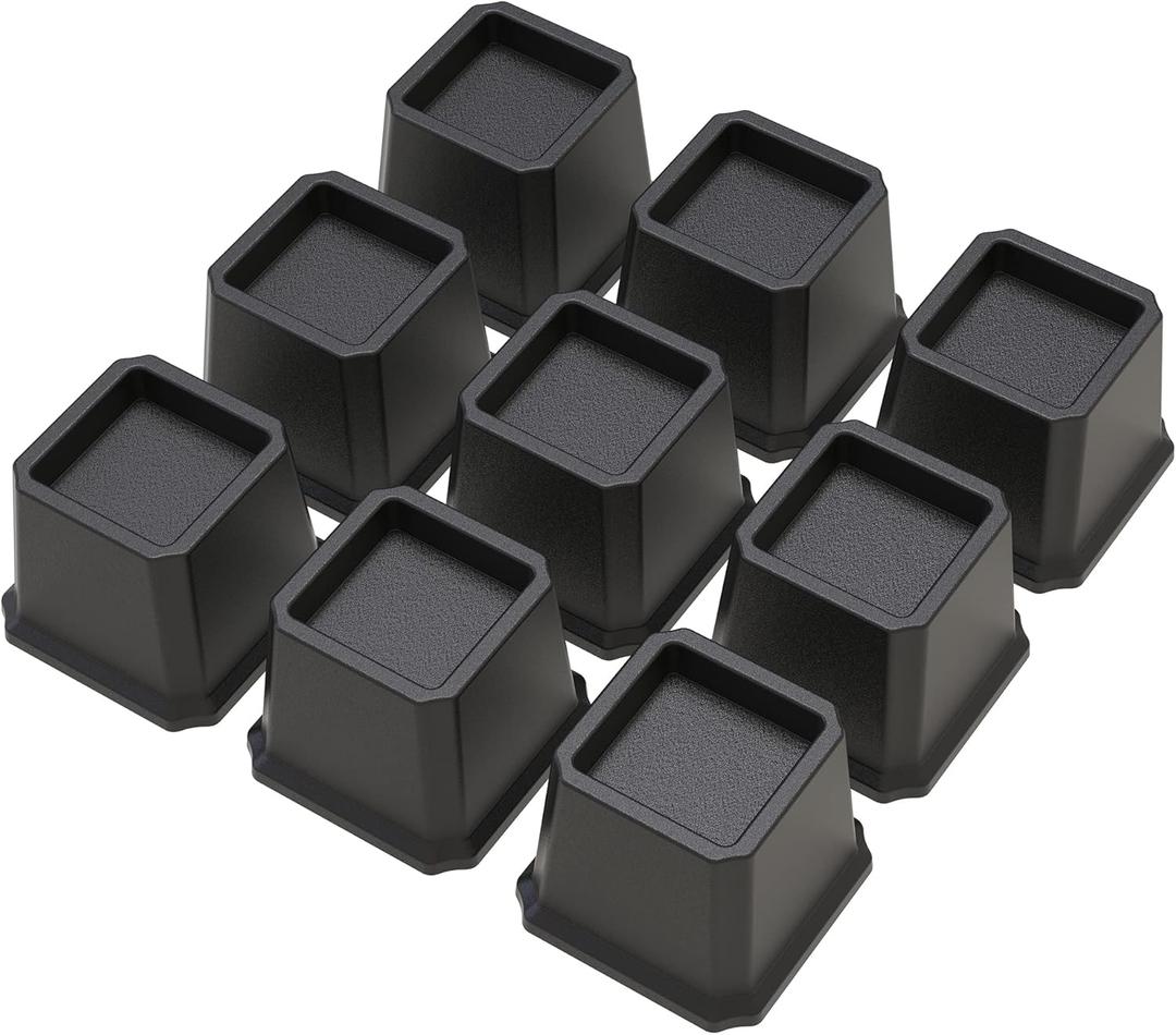Bed Risers 3 Inch Set of 9, Heavy Duty Bed Elevators Lifts Up 3,000 lbs Furniture Riser for Sofa and Table, Black