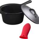 2 Quart Cast Iron Sauce Pan with Lid, Handle and Handle sleeve Small Cast Iron Pot Kitchen Cookware for All Cooktops Making Pasta Sauce, Soup, Milk
