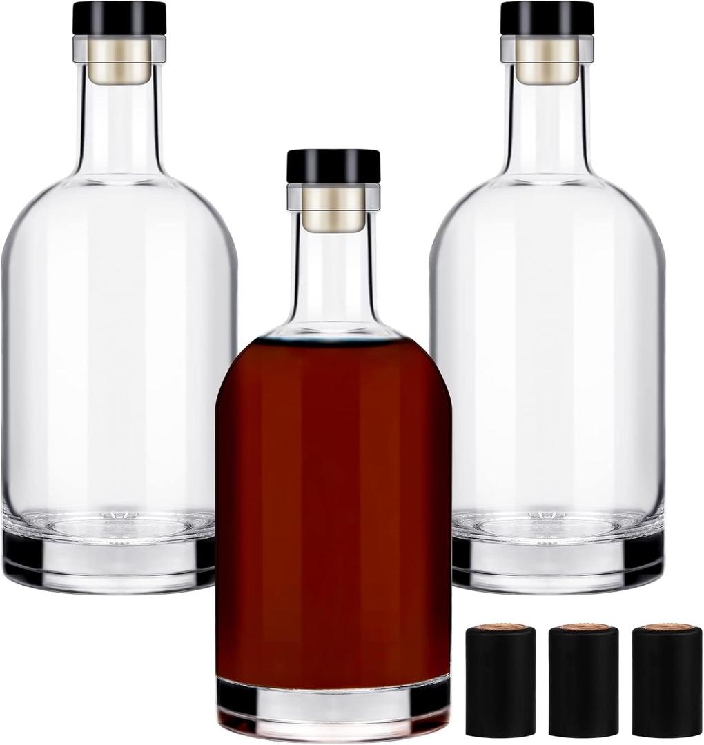 Wine Bottle 3PCS 750 ML Glass Bottles with Lids 25 oz Clear Glass Bottles with Cork Empty Wine Bottle with Stopper for Beverages Drinks Beer Water Soda