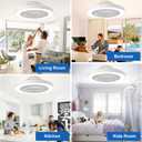 Depuley Modern Ceiling Fan with Light: 19" Bladeless Flush Mount Low Profile LED Ceiling Fans with Remote & Smart APP Control - White Enclosed Fandelier Dimmable Quiet DC Motor for Bedroom Kids Room