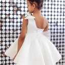 Toddler Wedding Guest Party Dress Short One-Shoulder Flower Girl Tutu Dresses for Formal Graduation Party White Satin Tulle Princess Pageant First Communion Dress for Girls Bow-Knot 06 (White, XS)