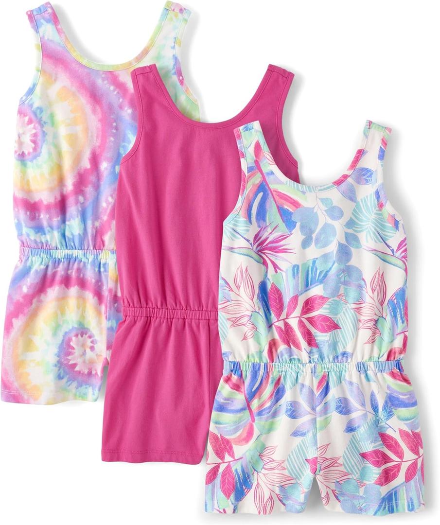 The Children's Place girls Casual Sleeveless Shorts Romper (Tropical/Purple/Multicolor 3-pack)