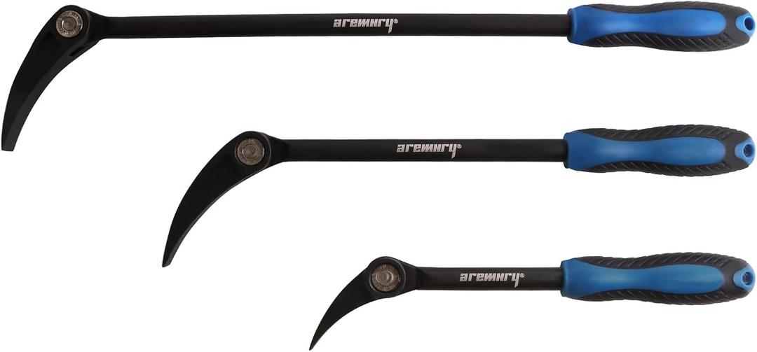 3PC Indexing Pry Bar Set - 15-Position Adjustable Angle Pry Bars - High Strength Chrome Vanadium Steel - 8in, 12in, 16in Indexable Pry Bars