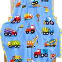 BOOPBEEP Construction Toddler Blanket for Boys Girls Lightweight Baby Kids Blanket Cute Soft Small Truck Car Blankets Comfy Fleece Flannel Plush Blue Throw Blankets Gifts 40x50