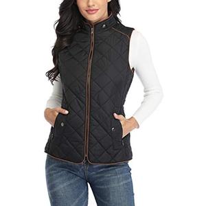 Dilgul Women's Padded Vest, Stand Collar Lightweight Zip Quilted Gilet Black M