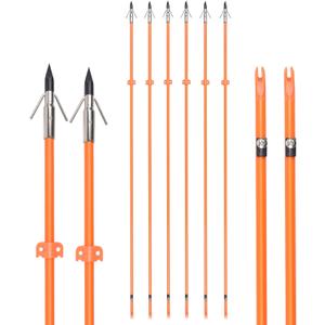 GPP 32 inches Bowfishing Arrows Fish Hunting Solid Fiberglass Shaft with Broadheads and Safty Slides for All Bows Fishing Huntings