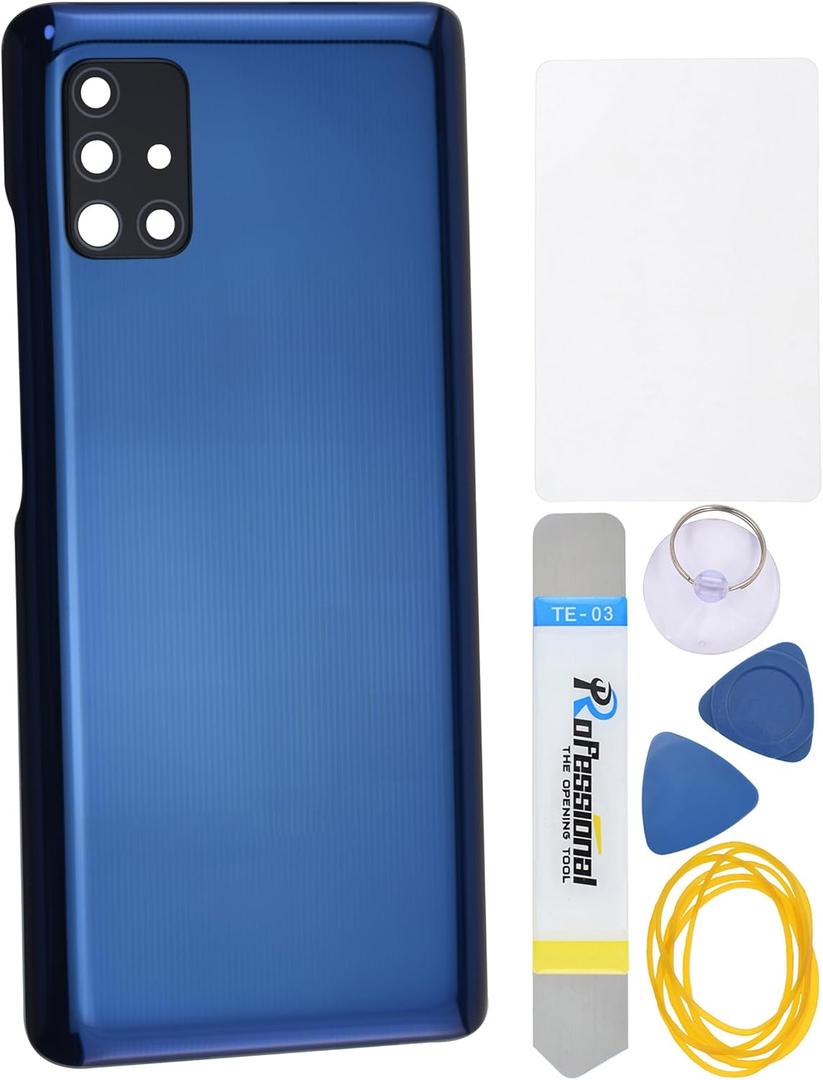 Prism Bricks Blue Plastic Back Panel Cover Replacement for Samsung Galaxy A51 5G UW SM-A516V with Rear Camera's Frame and Glass Cover Pre Cut Adhesive and Installation Instruction Tool Kit