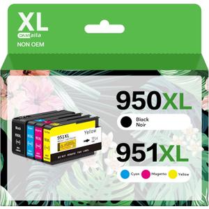Compatible 950XL 951XL Ink Cartridge Replacement for HP OfficeJet Pro 8600 8610 8620 8100 8630 8660 8640 8615 76DW 251DW, Black, Cyan, Magenta, Yellow, 4-Pack