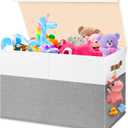 Large Toy Box, Collapsible Sturdy Storage Chest With Lids, Kids Toy Chest Storage Organizer Toddler Bin Boxes for Living Room, Bedroom, Nursery, 25"x13"x16", White & Gray