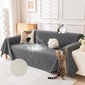 Deep Dream Cat-Scratch Resistant Couch Cover, Waterproof Sofa Cover for 3 Cushion Couch Washable, Pet Friendly Couch Protectors Anti Slip Thickened Sofa Slipcovers for Dogs Pets, 91" x 134", Grey