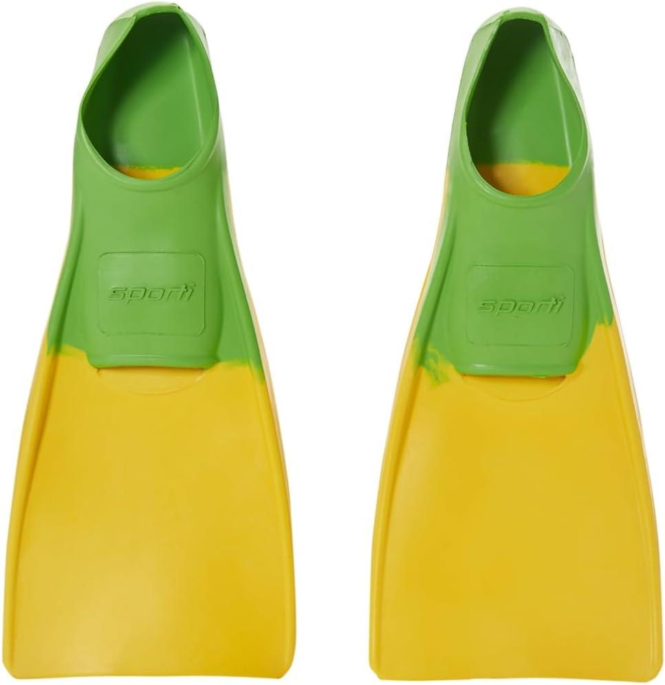 Sporti Adult-Kids Short Swim Fins, Floating Fin for Swimming & Snorkeling, Swim Flippers for Training - YellowGreen - Toddler 11-12