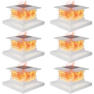 Dynaming 6 Pack Solar Post Cap Lights Outdoor with Flickering Flame Light, White Shell Fence Post Solar Lights Fit 4x4 5x5 Vinyl/Wooden Posts, Brightness LED Lighting Decor for Garden Deck Patio,White, Flickering Flame, 6 Pack