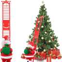 Santa Climbing Ladder to Tree Climbing Santa Up and Down Santa Claus on Ladder Climber Musical Animated Holiday Party Home Wall Christmas Tree Decoration Xmas Ornament Santa Claus Figurines Climber