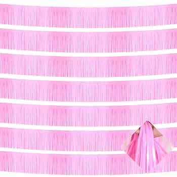 12P Macaroon Pink Wavy Metallic Foil Fringe Banner Tinsel Banner Backdrop Garland Curtains for Parade Floats Wedding Birthday Parties Decoration Halloween Christmas