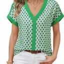 Furnex Womens Summer Tops V Neck Short Sleeve Blouses Dressy Casual Floral Boho Vacation Clothes, L