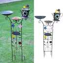 50.5" H Bird Bath and Metal Birdhouses for Outdoors,Metal Standing Bird Bath Feeder and Climbing Plant Trellis 4-in-1,Garden Yard Decor (Multicolor)