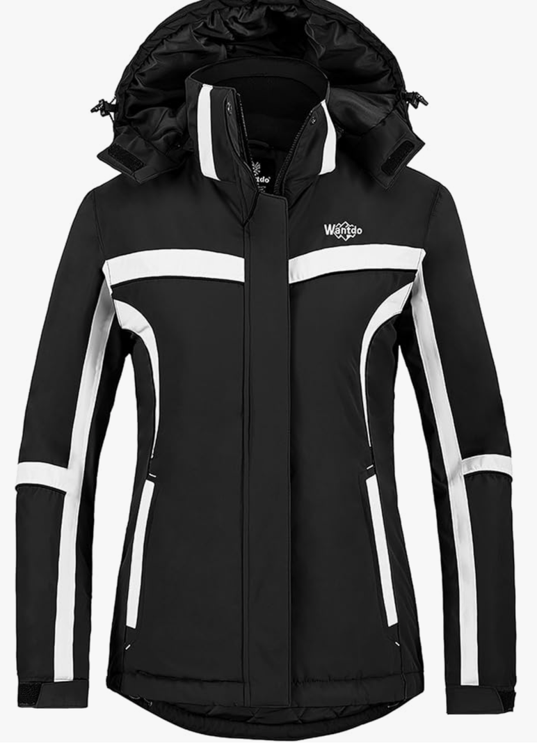 wantdo Women's Waterproof Ski Jacket Warm Winter Snow Coat Windproof Snowboarding Jackets Insulated Parka (Size L, Black)