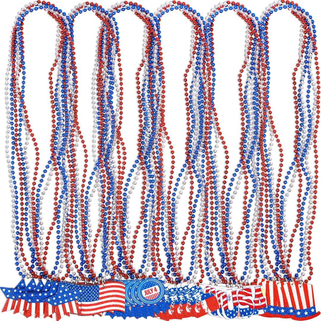 36PCS Fourth/4th of July Necklaces Beads: Patriotic Accessories Bulk Memorial Day Party Favors Decor Decorations-Star Uncle Sam Hats