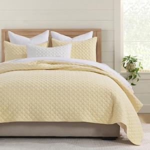 HORIMOTE HOME Quilt Queen Size Light Yellow, Lightweight Quilt for Summer Ultra-Soft Microfiber Modern Style Quilted Clouds Pattern Bedspread Quit Set 3 Pieces(1 Quilt and 2 Pillow Shams) (Full/Queen(90" x 96"))