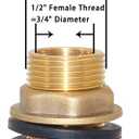 Joywayus 1/2" Female 3/4" Male Soild Brass Water Tank Connector Theaded Bulkhead Fitting With 2 Rubber Rings Stablizing