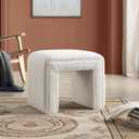 Get Set Style Vanity Stool Chair,Modern Boucle Ottoman Foot Stool with Wooden Legs Sofa Bench Footstool Extra Seat for Vanity,Makeup Room,Living Room,Entryway,Office (Fully Assembled) (White)