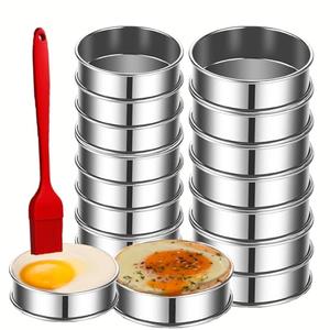 16Packs English Muffin Rings Crumpet Rings 4 inch Stainless Steel Double Rolled Tart Rings 4 inch & 3.15 inch, Round Metal Cooking Pastry Ring Molds for cookies, pancakes,
