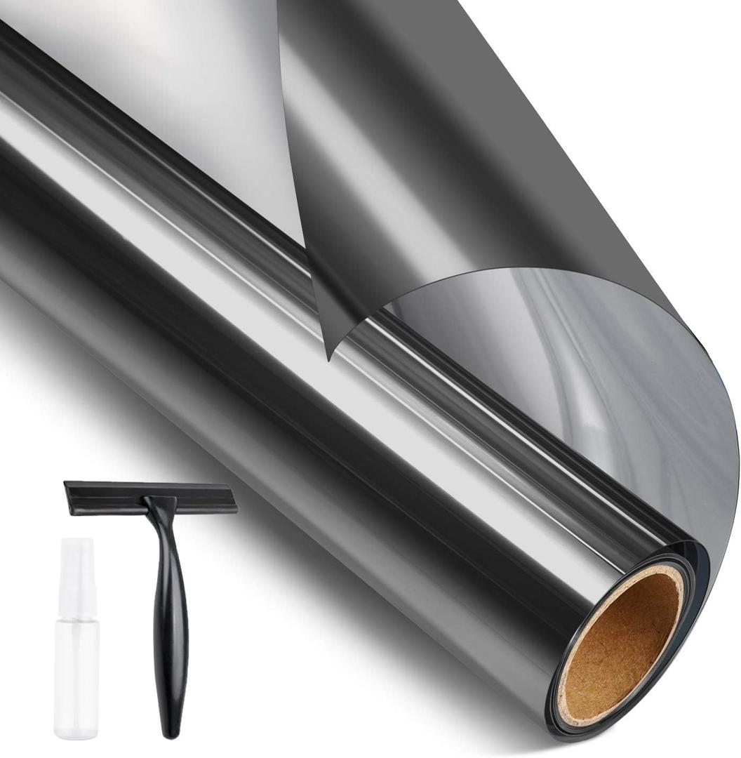 Window Tinting Film Daytime Privacy for Home Office Heat Reducing Anti UV Privacy Cling Reflective Static Cling Removable, -Silver, 35.4 Inch X 8.2 Feet