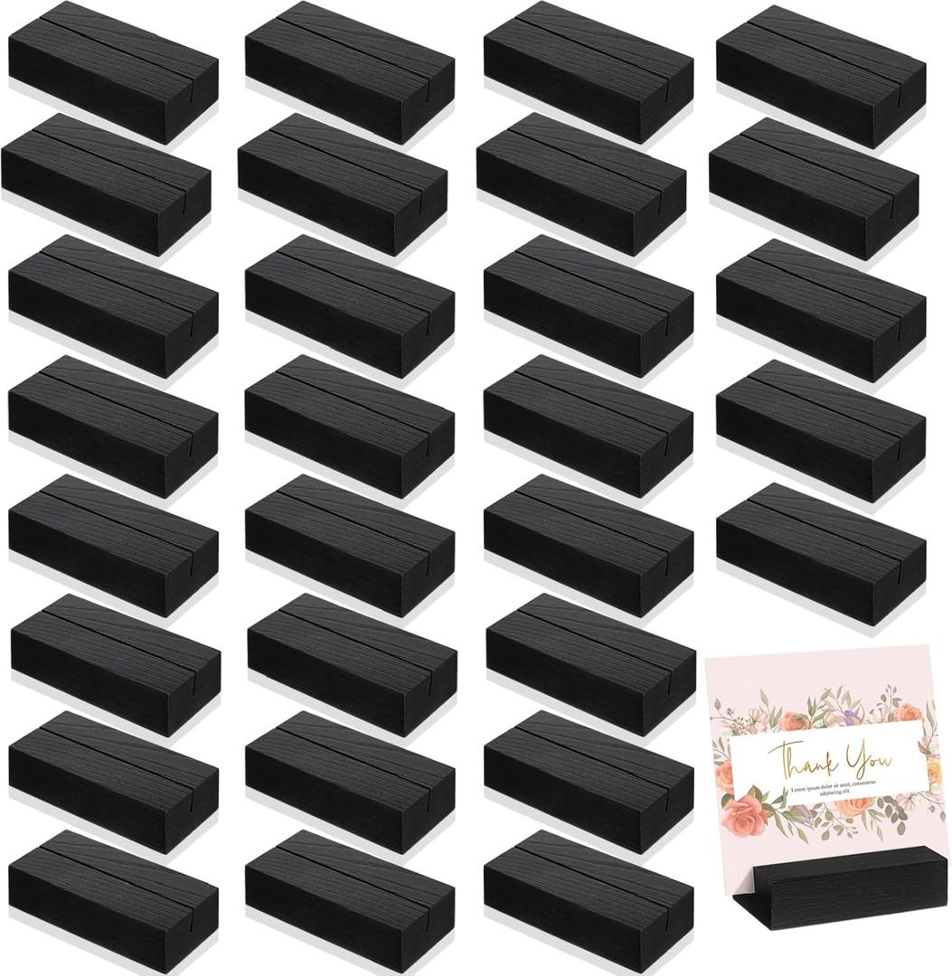 Blosssound 23 Pcs Wood Place Card Holders Black Wooden Table Number Holder Stands Name Card for Wedding Party Events Exhibition Decoration Office Restaurant Business(Black,3 x 1.6 x 0.8 Inches)