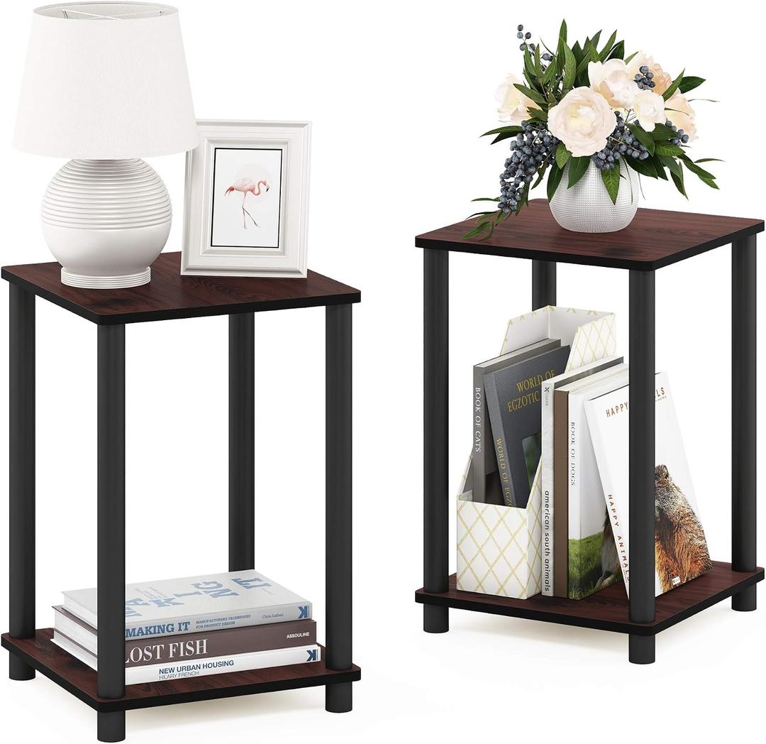 Furinno Turn-N-Tube End Table Corner Shelves, Set of 2, Dark Cherry/Black