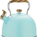 2.6 Quart Tea Kettle Stovetop Whistling for Stove Top, Food Grade Stainless Steel Tea Kettles with Cool Wood Pattern Handle, Blue