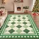Christmas Washable Area Rugs 5x7Ft, Green Trellis Living Room Rugs Non Slip, Soft Low Pile Checkered Bedroom Kids Nursery Floor Carpets for Dining Room Playroom Farmhouse