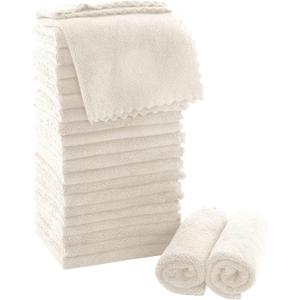 MOONQUEEN Ultra Soft Premium Washcloths Set - 12 x 12 inches - 24 Pack - Quick Drying - Highly Absorbent Coral Velvet Bathroom Wash Clothes - Use as Bath, Spa, Facial, Fingertip Towel (Cream)