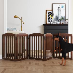 SPIRICH 120" Extra Wide 28" Tall Dog Gate Indoor, Dog Gates for Doorways, Stairs, The House, Wooden Freestanding Foldable Pet Gate, Step Over Puppy Safety Fence, 5 Panels, Brown