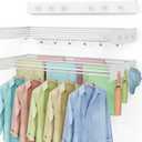 Drying Rack Clothing,Clothes Drying Rack Wall Mounted,Laundry Drying Rack Wall Mount,Foldable,Collapsible,60 lb Capacity 5 Aluminium Poles with 12 Hooks,Space Saving Clothes Drying Rack,White 40"