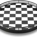 10.2-Inch Black & White Checkerboard Lazy Susan Organizer  Rotating Serving Tray with Oak Base, Iron Frame, & Ceramic Tile Perfect for Dining Table, Kitchen Cabinet, Bathroom Countertop, Home Dcor
