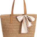 Large Straw Beach Bag: Women's Handwoven Tote with Zipper Pocket - Lightweight Summer Purse for Travel & Work (Brown)